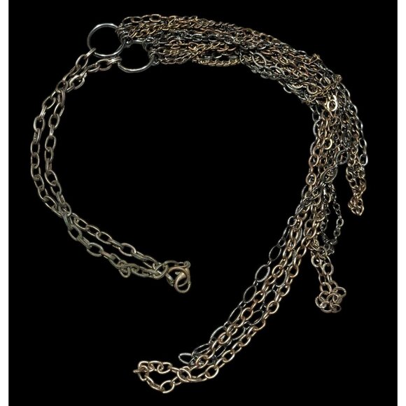 Antiqued Gold Tone Multilayer Chain Necklace - Picture 3 of 6